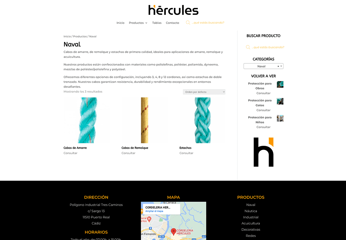 seccion de productos para el desarrollo web de cordeleria hercules